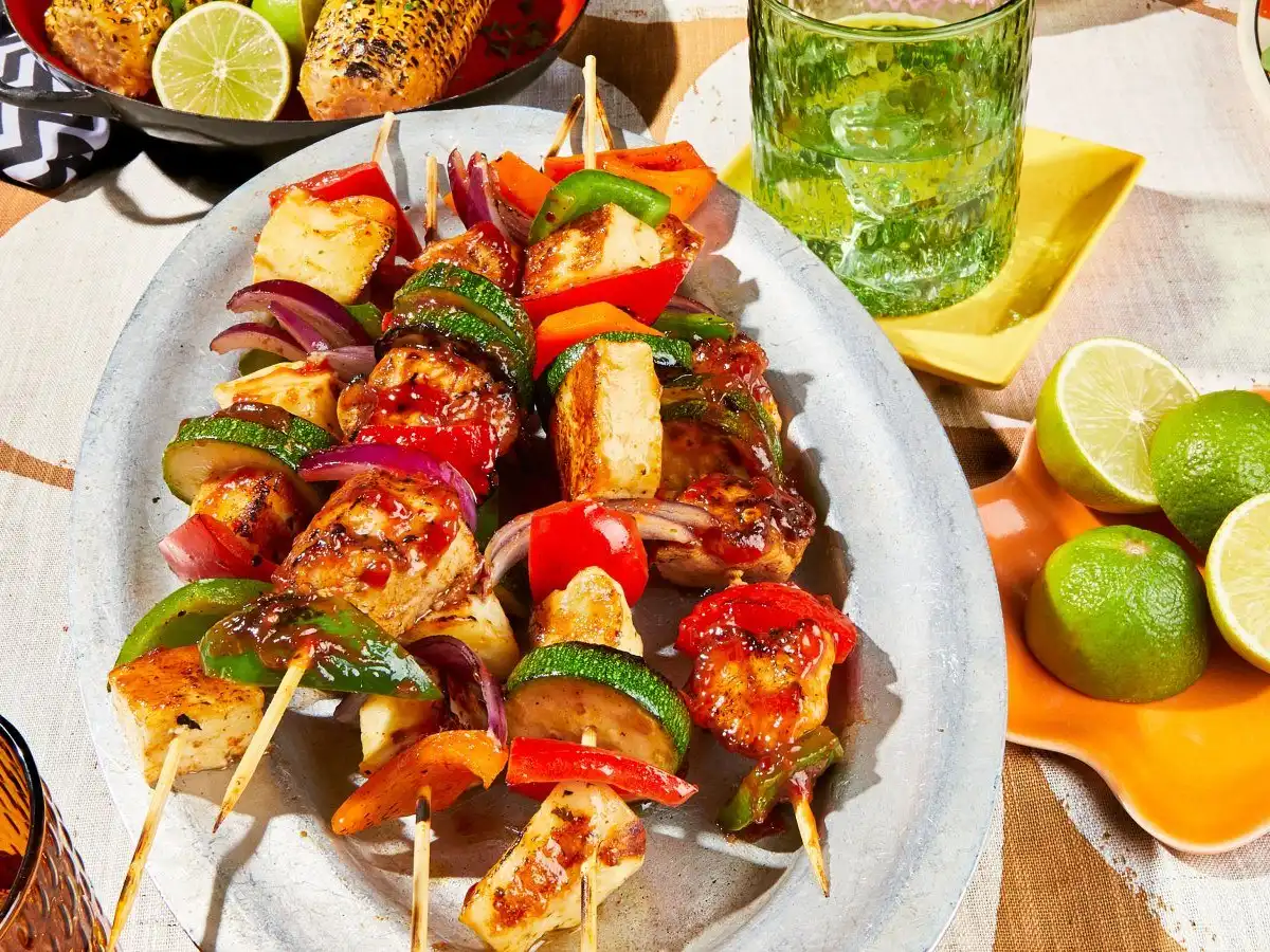 Sweet Chilli Chicken &amp; Halloumi Skewers | BBQ Grill Recipes