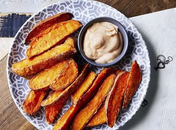 Sweet Potato Wedges with Garlic PERinaise