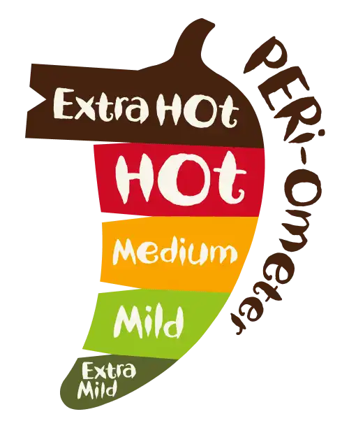 PERi-Ometer showing heat levels: Extra Hot, Hot, Medium, Mild, Extra Mild, shaped like a chili.